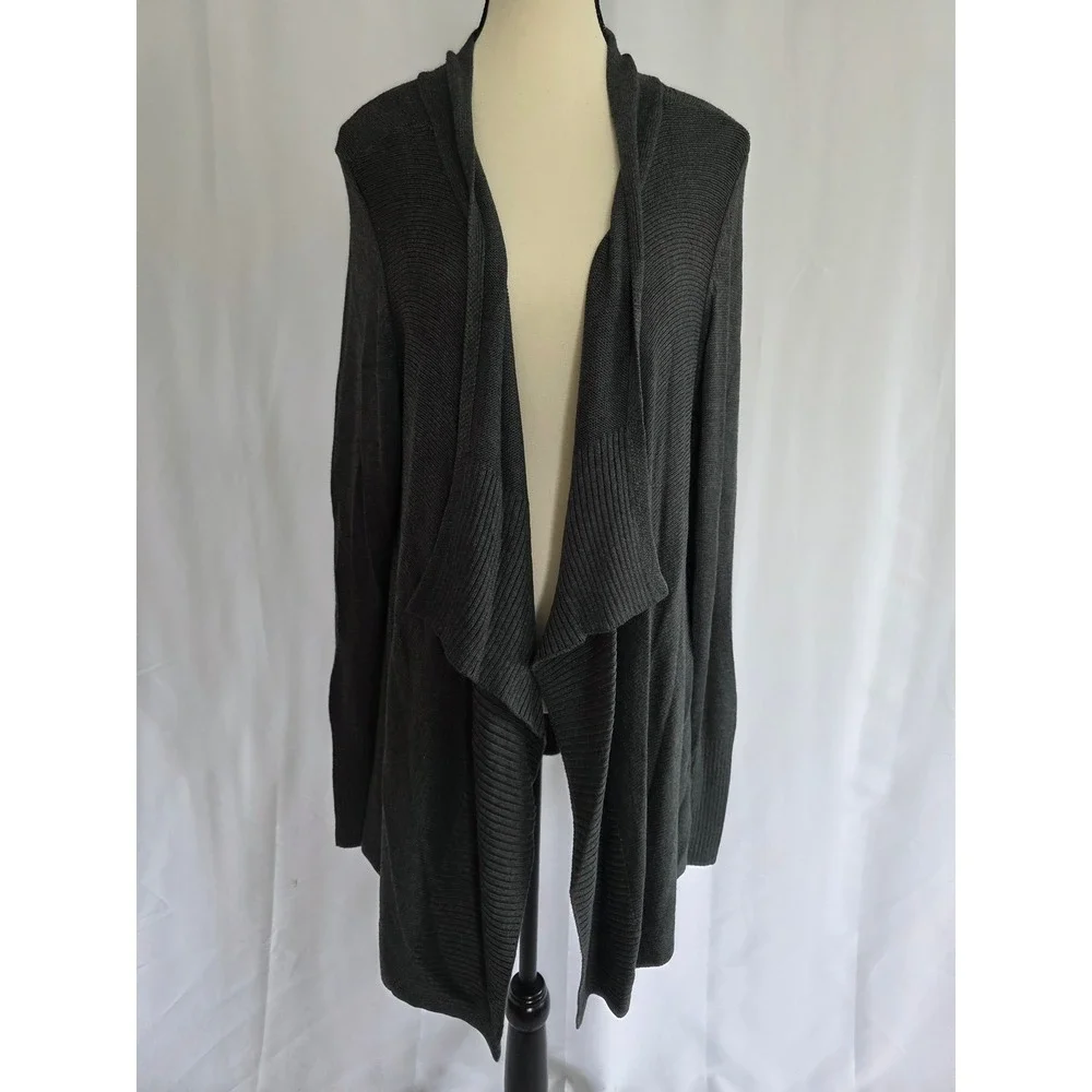 White House Black Market Women's‎ Open Front Heather Gray Knit Cardigan L